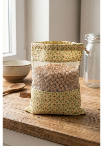 3 Adet Bakliyat Kesesi Orta Boy 20x28 Erzak Kuru Gıda Saklama Kabı Torbası Fileli Bez Bohem-Set 104