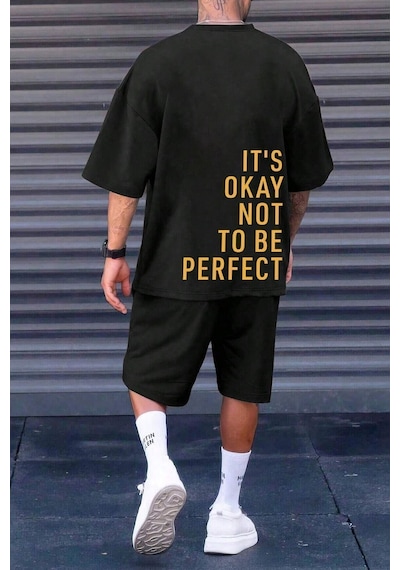 Uyguntarz Unisex It's Okay Baskılı Şort Takım Siyah
