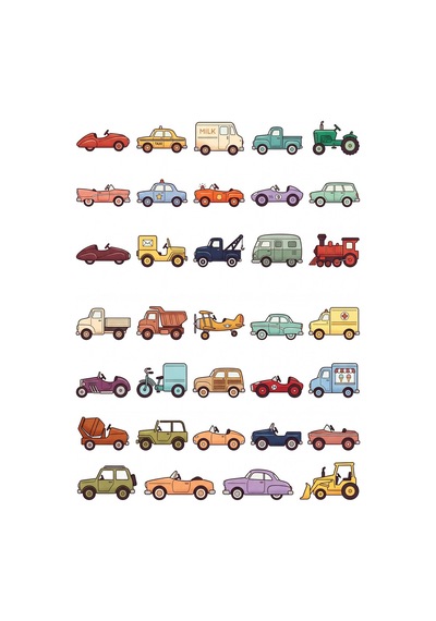 30 Adet Retro Pedallı Araba Sticker Seti - Laptop, Defter, Ajanda Çok Renkli