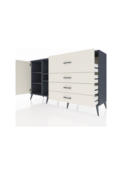 Hyperion Konsol 4 Raflı 4 Çekmeceli Tek Kapaklı 176x44x99 Antras Antrasit-aytaşı Hyperion Konsol 4 Raflı 4 Çekmeceli Tek Kapaklı 176x44x99 Antras Antrasit-aytaşı
