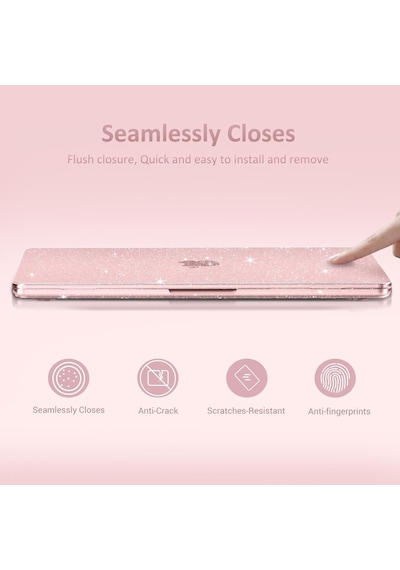 Macbook Uyumlu Neo 13inç A18 Pro A3404 Kılıf Simli Ön Arka Kapak Pembe