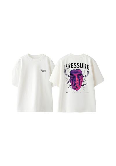 Thewert Pressure Tasarım Sırt Baskılı Pamuk Beyaz Oversize T-shirt