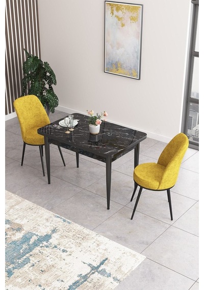 Canisa Concept Nil Serisi 70x110 Sabit Mutfak Masası Takımı Siyah Mermer Desen Masa 2 Hardal Sandalye Masa Beyaz Sandalyeler Hardal Canisa Concept Nil Serisi 70x110 Sabit Mutfak Masası Takımı Siyah Mermer Desen Masa 2 Hardal Sandalye Masa Beyaz Sandalyeler Hardal