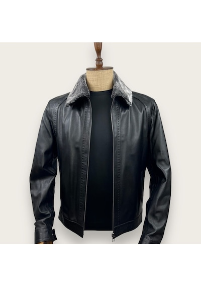 Always Leather Derimont's Hakiki Deri Siyah Düz Cepli Erkek Deri Mont 1803340004 Siyah