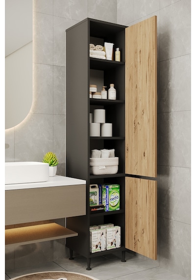 Aeka Ae-2028 Soft 2 Kapaklı Çok Amaçlı Dolap 40x180 Cm Raflı Dar Yüksek Boy Banyo Çok Bölmeli Depolama Dolabı Antrasit - Çam Aeka Ae-2028 Soft 2 Kapaklı Çok Amaçlı Dolap 40x180 Cm Raflı Dar Yüksek Boy Banyo Çok Bölmeli Depolama Dolabı Antrasit - Çam