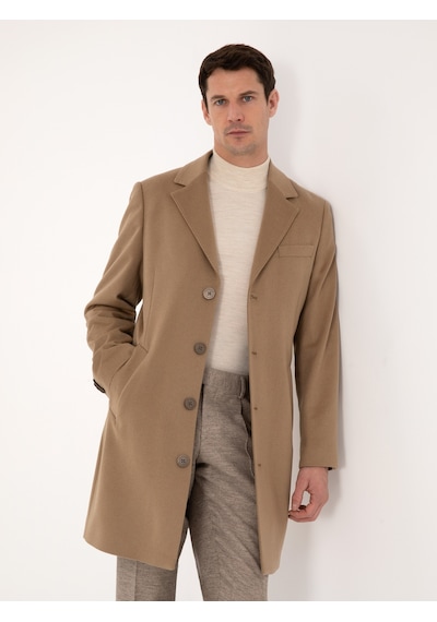 Cacharel Camel Slim Fit %100 Kaşmir Palto Kahverengi