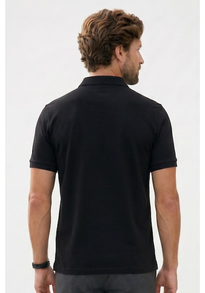 Tudors Erkek Slım Fit Dar Kesim Ekstra Soft Modal Kumaş Kısa Kollu Yarım Fermuarlı Siyah Polo Yaka Tişört-51035