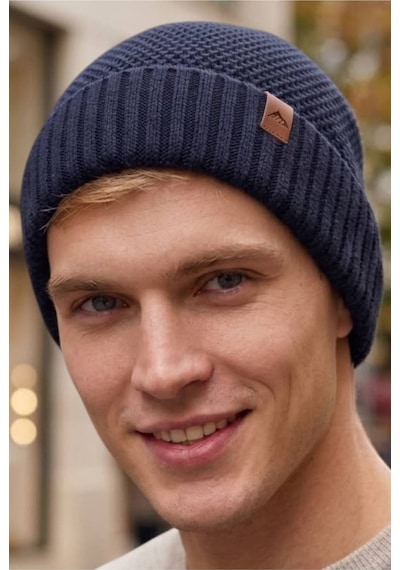 Uniquetrenders Erkek Petek Örgü Manşetli Kışlık Triko Bere Lacivert