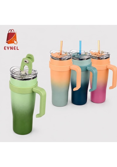 Paslanmaz Çelik,%100 Sızdırmaz, Çift Katmanlı, Pipetli, Saplı Termos Bardak, Termal Matara 1000 Ml Yeşil Genel