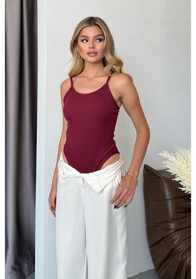 Jee Lee Kadın Askılı Kaplı Çıtçıtlı Body Bordo - 5070