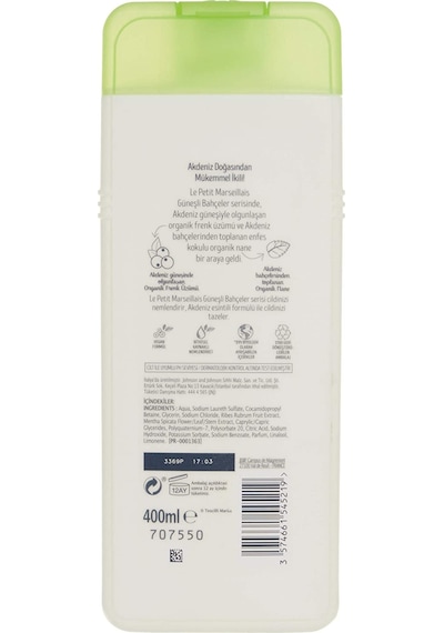 Le Petit Marseillais Organik Frenk Üzümü ve Nane Duş Jeli 400 ML