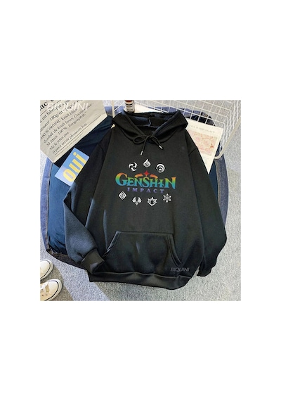 Tarzsokak Siyah Genshin Darbe Hoodie Oyunu Animeyedi Elemanları Harajukui Kaza
