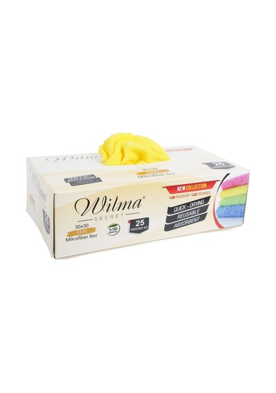 Wilma Secret Mikrofiber Temizlik Bezi Kutulu 50 Adet -mikrofiber Bezler 30x30cm 180gsm - Sarı Şeffaf