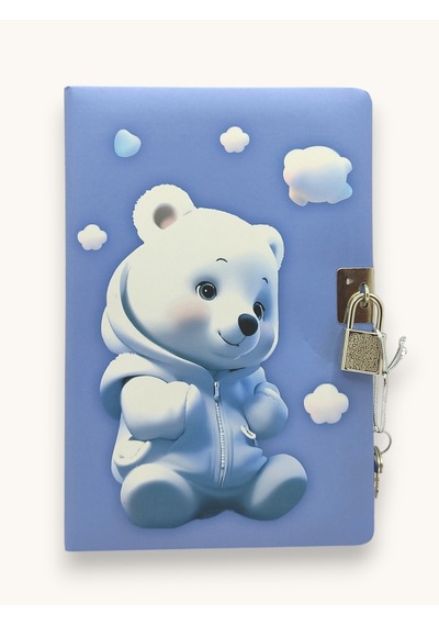 Cool Kutup Ayısı Hatıra Defteri Günlük Kilitli Defter 80 Yaprak -mavi