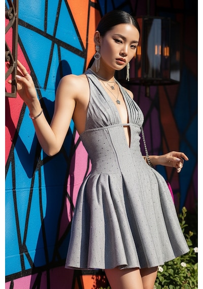 Fashion Cocktail Siyah Kartaneli Simli Askılı Bağlamalı Göğüs Pileli Kabarık Tütü Beli Saran Fit Süper Mini Elbise Gri Fashion Cocktail Siyah Kartaneli Simli Askılı Bağlamalı Göğüs Pileli Kabarık Tütü Beli Saran Fit Süper Mini Elbise Gri