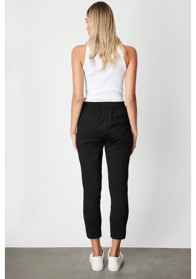On Fashion Regular Fit Dar Paça Lastikli Bel Dokuma Kadın Pantolon Kahve