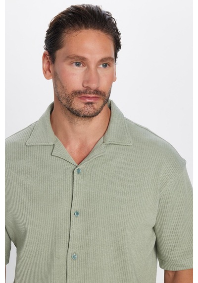 Tudors Erkek Relax Fit Rahat Kesim Örme Doku Kısa Kollu Apaş Yaka Mint Gömlek-33063 Mint