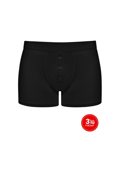 Sementa Erkek Modal Beli Kalın Lastikli Boxer 3'Lü Paket - Siyah