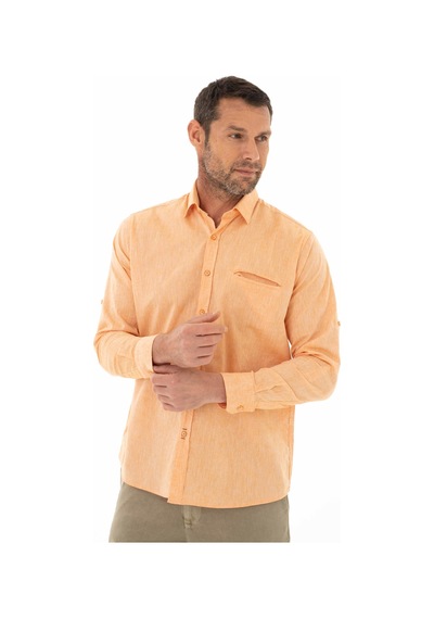 AR-MA Arma Erkek Uzun Kollu Regular Fit Keten Gömlek Y25485117101 Turuncu