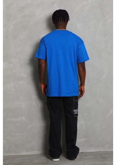 Erkek Düz Yazlık Kısa Kol Tişört Bisiklet Yaka Oversize T-shirt - Mavi