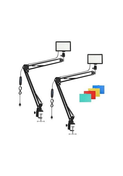 2 Li 19cm 13w 120 Led Fotograf Video Işığı Kelepçeli Masa Kıskaç Kolu Seti Ürün Youtube Canlı Yayın
