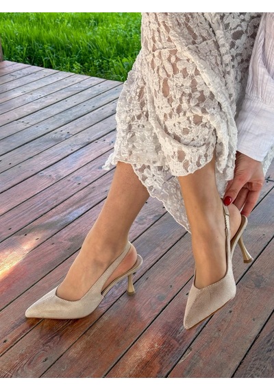 Ervanın Butiği Bej Süet Ketty Kadın Topuklu Stiletto-6051