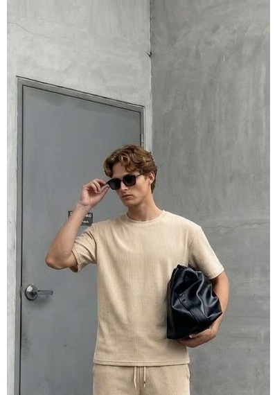 Fitilli Oversize Tişört Bej