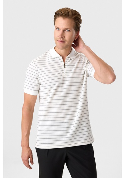 Back And Bond Regular Fit Fermuarlı Polo Yaka Tişört Beyaz