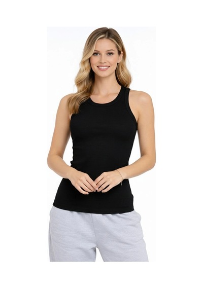 Novalisse Kadın Fitilli Atlet Sıfır Yaka Slim Fit Arka Baskılı Spor Atlet - Siyah Çoklu Renk