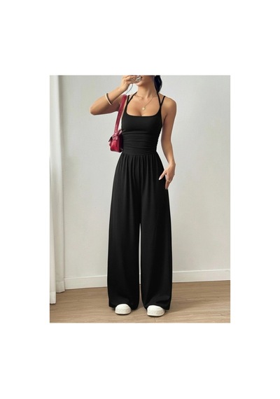 Butik İstanbul Kadın Askılı Yuvarlak Yaka Uzun Viskon Tulum Siyah Butik İstanbul Kadın Askılı Yuvarlak Yaka Uzun Viskon Tulum Siyah