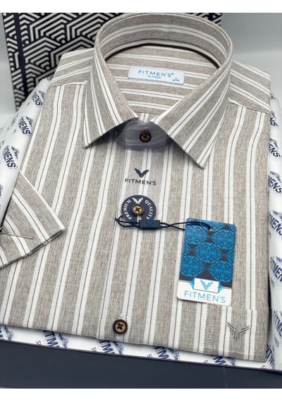 Klasik Kısa Kol Keten Cotton Nefes Alan Kumaş Hediye Kutulu Erkek Gömlek Fs-004574 - Bej-3308