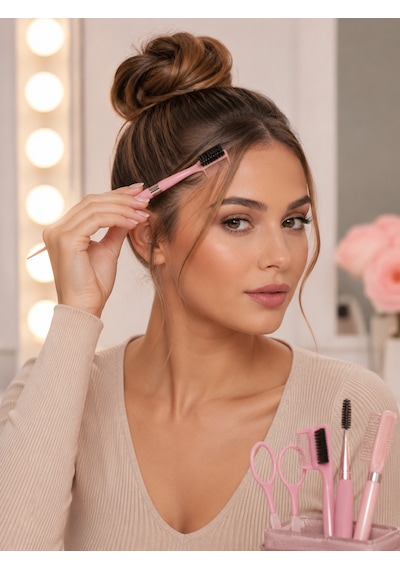 Saç Şekillendirme Topuz Tarağı Krepe Fırçası İnce Uçlu Ayırma Tarağı Ve Loop Topuz Aparatı Sleek Bun 5'li Set 001