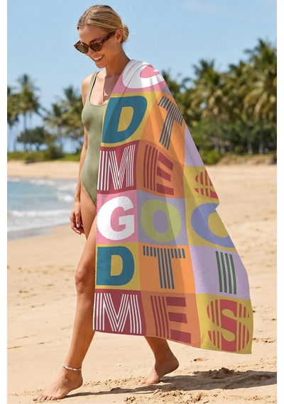 Renkli Tipografik Modern Plaj Havlusu-geometrik Pop Art Sarı Turuncu Hızlı Kuruyan Mikrofiber Havlu Eski Melon