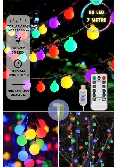 Technosmart 50 Ledli Usbli Kumandalı 8 Modlu 8 Metre Toplu Işık Parti Süsleme Organizasyon RGB