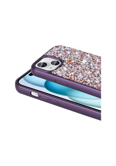 Apple Uyumlu iPhone 15 Kılıf Parlak Taşlı Tasarım Zore Linea Diamond Kapak Pembe