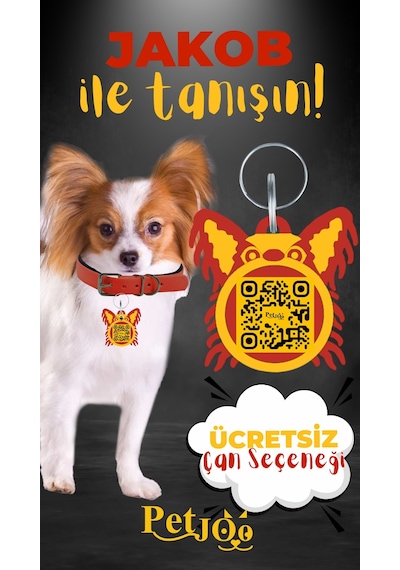 Petjoo 8.Jakob Sarı-Kırmızı Qr'lı Köpek Künyesi