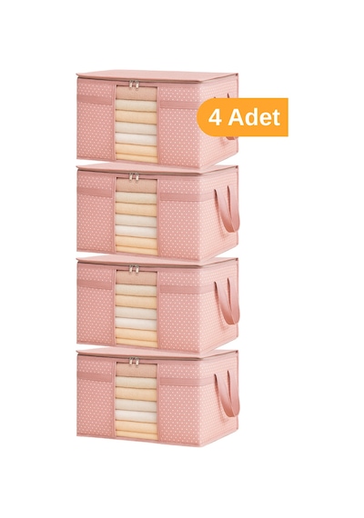 Serstil 4 Adet - Pencereli Kazak Hurcu 45 X 40 X 30 Cm - Pembe Benekli