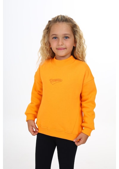 Kız Çocuk Relax Fit Dik Yaka Düşük Omuz Nakış Baskılı Sweatshirt - 3 İplik Şardonlu Hardal Kız Çocuk Relax Fit Dik Yaka Düşük Omuz Nakış Baskılı Sweatshirt - 3 İplik Şardonlu Hardal