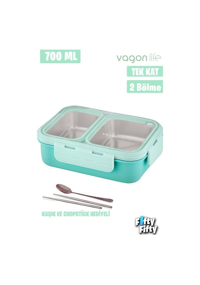 Vagonlife Lunch Box 700 Ml Tek Kat İki Bölmeli Metal Kaşıklı fflbox7096