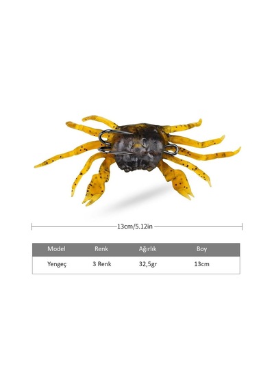 3 Adet Çift İğneli Yumuşak Silikon Yengeç Olta Balık Yemi 13cm 32.5gr - Gerçekçi Çupra Levrek A