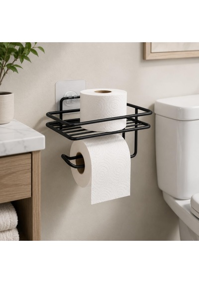 Yapışkanlı Metal Yedekli Tuvalet Kağıtlık, Yedek Kağıt Tutucu Askılık, Paslanmaz Çelik, Banyo Mutfak İçin Kolayca Kurulur Montaj Ve Delme Gerektirmez Siyah