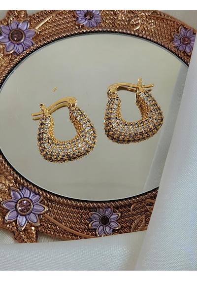 Arp Model Minimal Zirkon Taşlı Zarif Gold Renk Çelik Küpe Gold