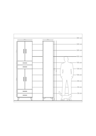 Arges Dolap 3 Raflı 4 Çekmeceli 4 Kapaklı 60x30x243 Çam-çam Atlas Çam