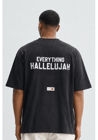 Respire Erkek Hallelujah Baskılı Oversize T-shirt Siyah