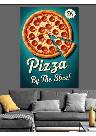 Pepperoni Pizza Yemek Posteri Dekoratif Kanvas - Mdf Ahşap Tablo