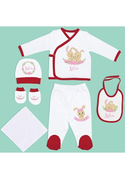 Bk Kids Kişiye Özel Hastane Çıkışı, Bebek Kıyafeti, Yeni Doğan Bebek Hediyesi, 6 Parça Kırmızı Bebek Elbise Giyim Seti-5