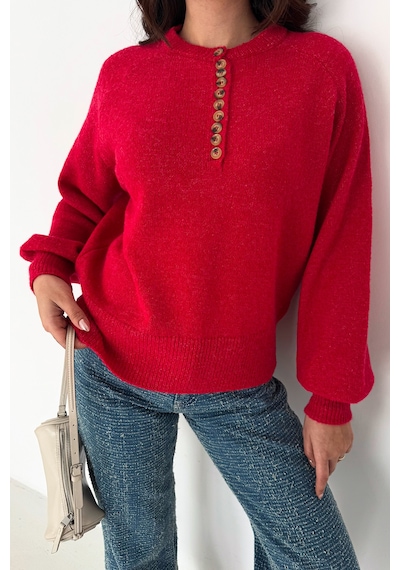 Noa & Noa Kadın Düğmeli Triko Kazak Red Stitch Kırmızı
