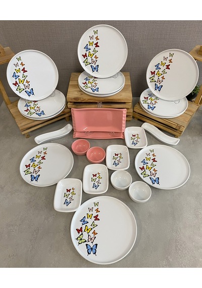 Keramika Takım Kahvaltı Nordıc Dance Of Butterfly Pembe Beyaz