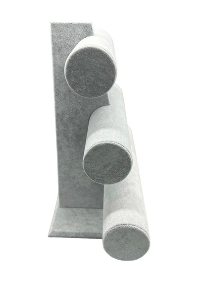 Süet Kumas Gri Renk Üçlü Kademeli 30/26cm Bileklik-saat Sergileme Standı