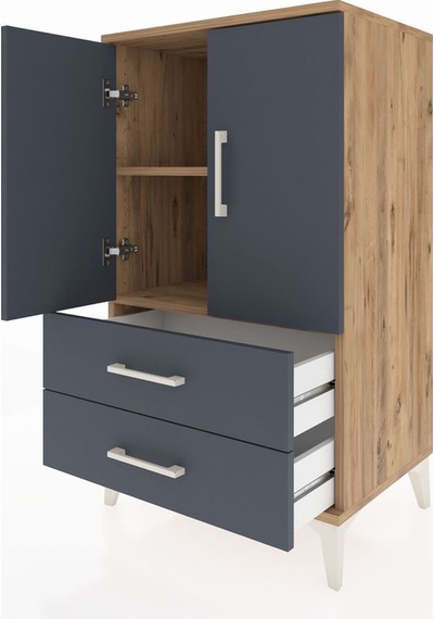 Hyperion Komodin 2 Raflı 2 Çekmeceli 2 Kapaklı 60x44x106 Çam-... Çam